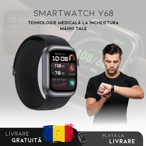 Smartwatch Y68: Monitorizare Inteligentă | Meniu în română
